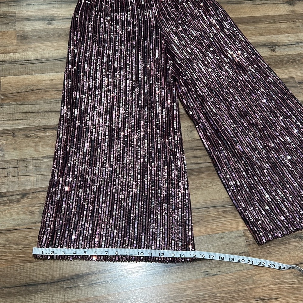 VICTORIA SECRET WOMEN SEQUIN WIDE LEG PANT PINK BLACK Sz LG - Picture 3 of 11